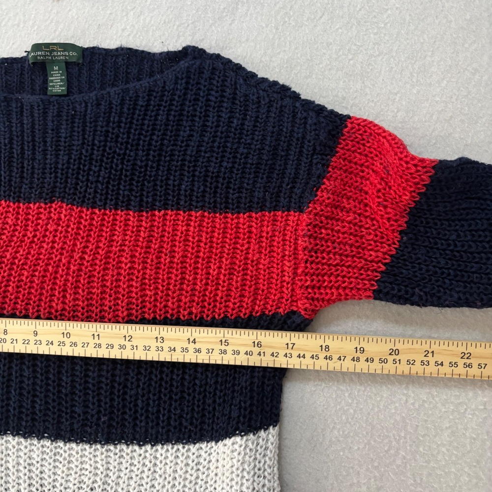 Lauren Ralph Lauren Linen Cotton Striped Sweater Navy Red White Boat Neck M - Picture 6 of 6